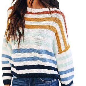 ZESICA Women's Long Sleeve Crew Neck Striped Color